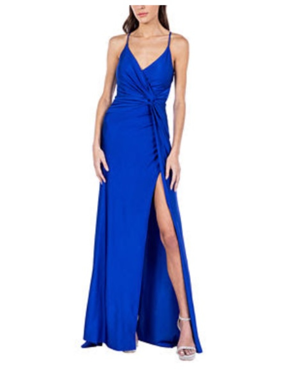 B. Smart Cobalt Blue V-Neck Spaghetti Strap Maxi Dress with Slit